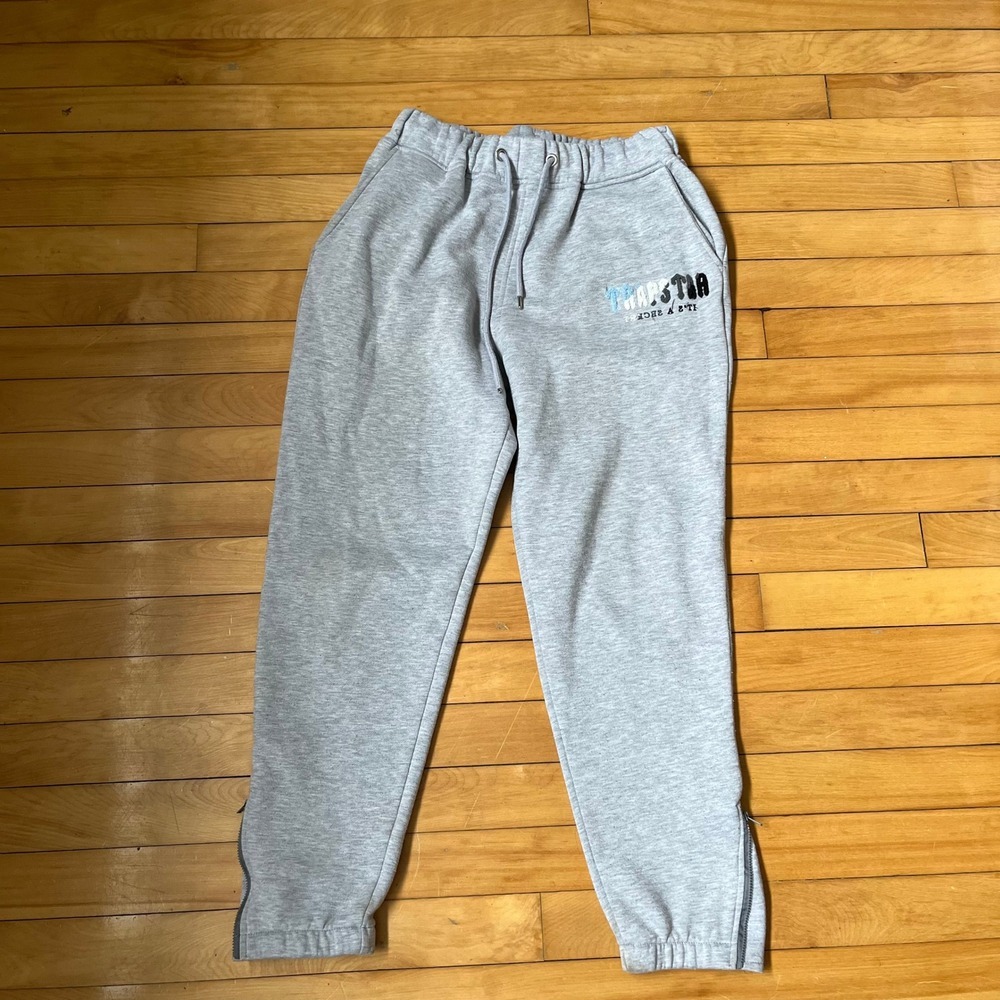 Trapstar London Decoded Chenille Logo Joggers Heather Grey Zip Ankle Sweatpants
